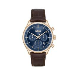 HUGO BOSS GREGOR 45MM QUARTZ CHRONOGRAPH BLUE DIAL BROWN LEATHER STRAP 1514050