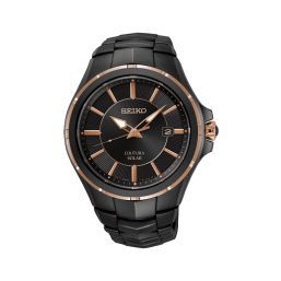 Seiko Coutura Men's 42.5mm Black & Rose Plated Solar Watch SNE516P