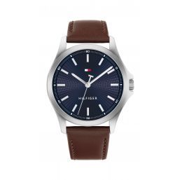 TOMMY HILFIGER BRUCE 42MM QUARTZ NAVY DIALBROWN LEATHER STRAP 1710669