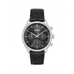 HUGO BOSS GREGOR 45MM QUARTZ CHRONOGRAPH BLACK DIAL BLACK LEATHER STRAP 1514049