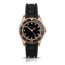 Ladies Sekonda black & rose tone silicone strap watch 4743