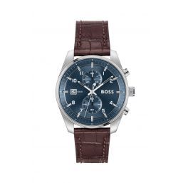HUGO BOSS SKYTRAVELLER 44MM Quartz BLUE DIAL BROWN CROC LEATHER STRAP 1514194