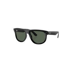 Ray-Ban Reverse 0RBR0501S 6677VR Square Sunglasses, Black/Dark Green
